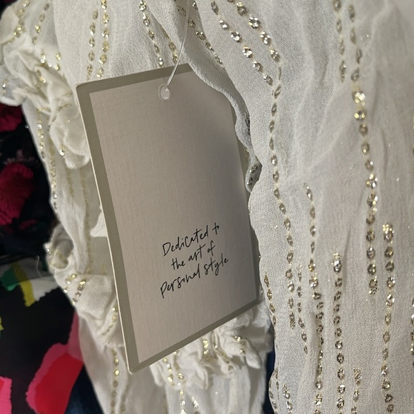 Calligraphie XL Sheer Blouse Women Top White Gold - Picture 10 of 12